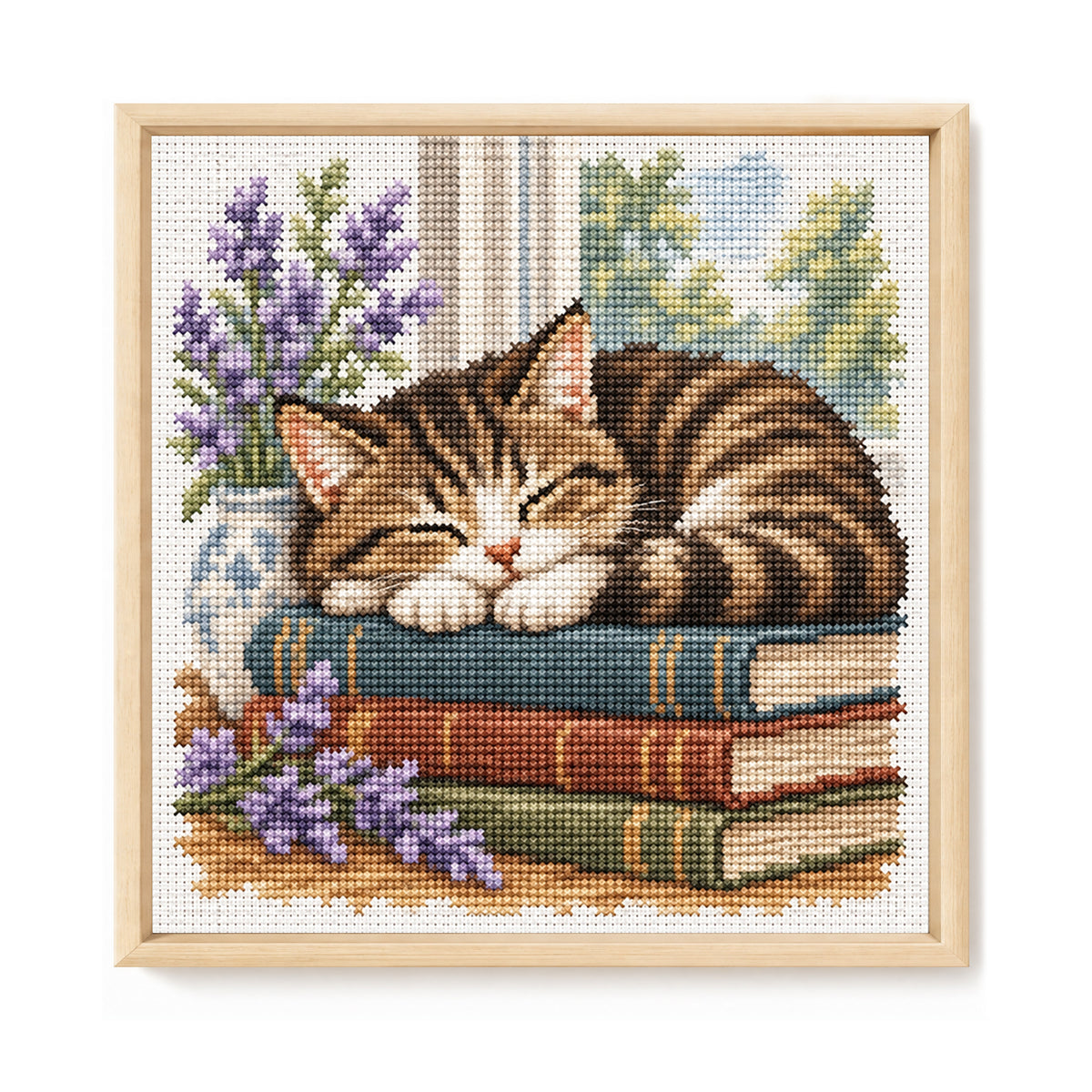Sleeping Cat - Full 11CT Stamped Cross Stitch 40x40CM - Huacan