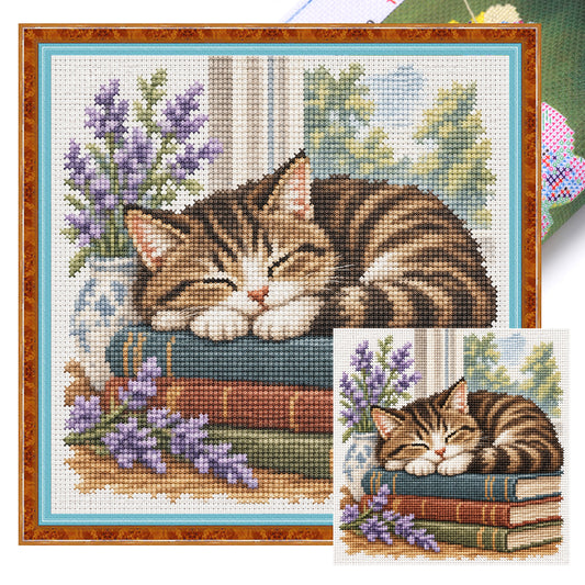 Schlafende Katze - Komplettes 11CT gestempeltes Kreuzstich-Set 40x40CM - Huacan