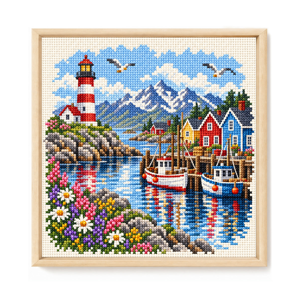 Leuchtturmhafen - Vollständiges 11CT gestempeltes Kreuzstich-Set 45x45CM - Huacan