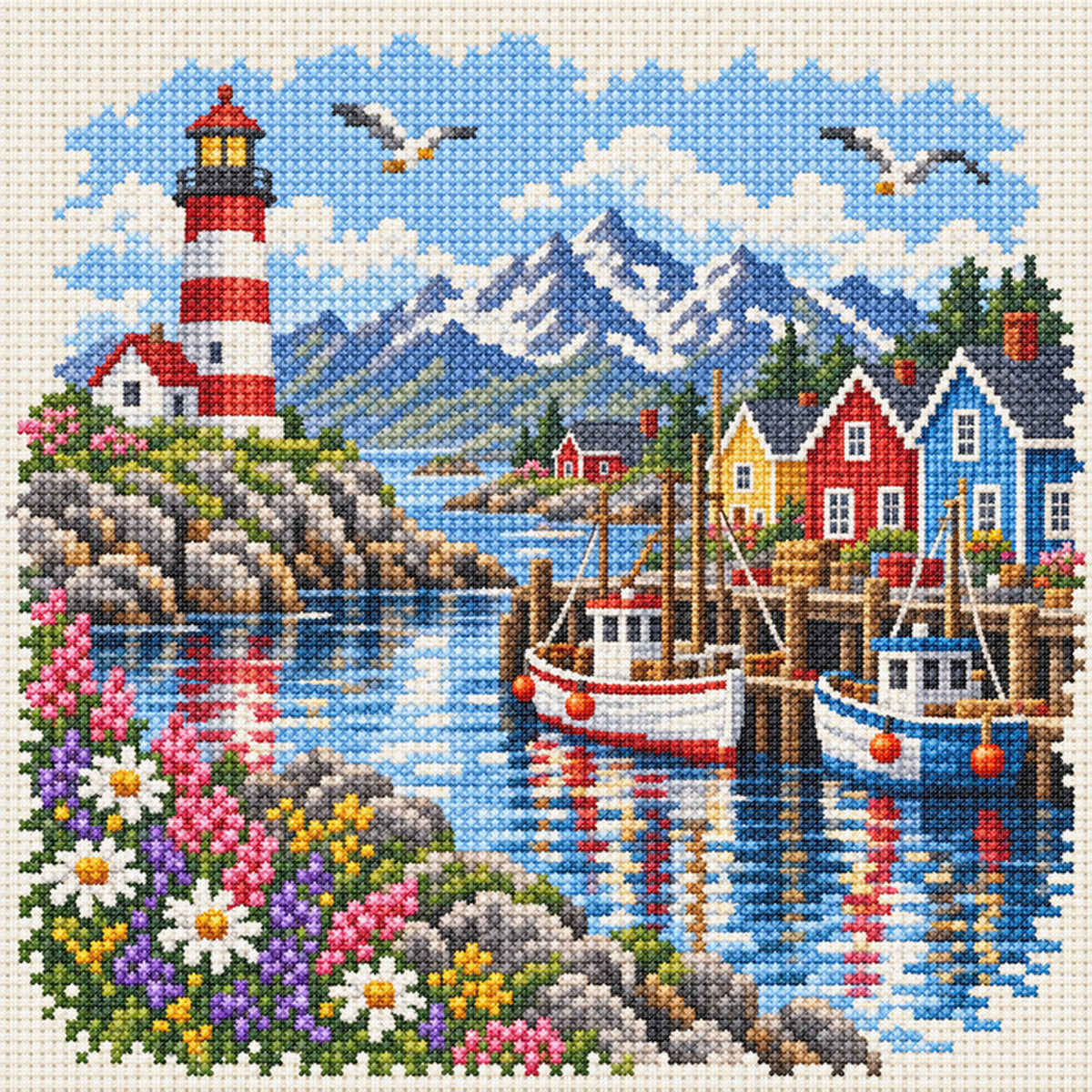Leuchtturmhafen - Vollständiges 11CT gestempeltes Kreuzstich-Set 45x45CM - Huacan
