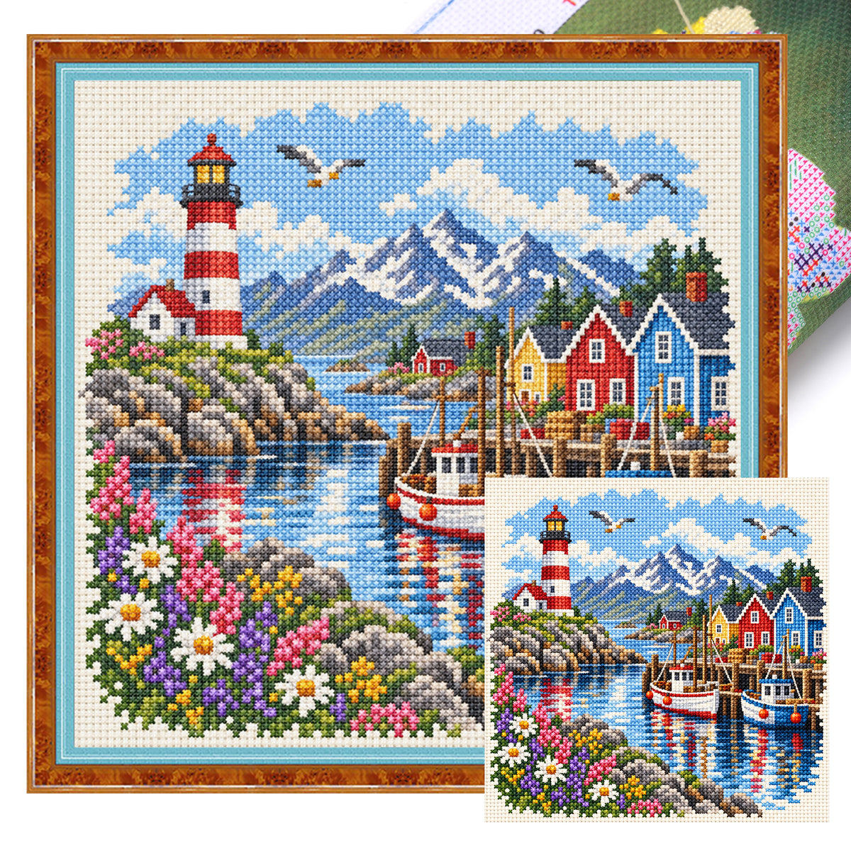 Leuchtturmhafen - Vollständiges 11CT gestempeltes Kreuzstich-Set 45x45CM - Huacan