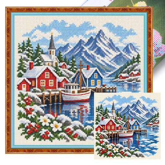 Winter Village - Full 11CT Stamped Cross Stitch 45x45CM - Huacan