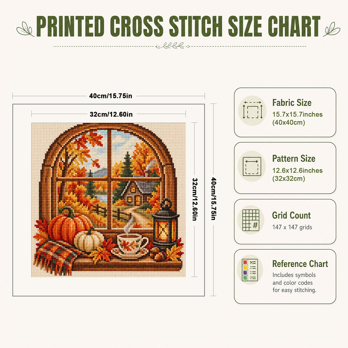 Autumn Window - Full 11CT Stamped Cross Stitch 40x40CM - Huacan