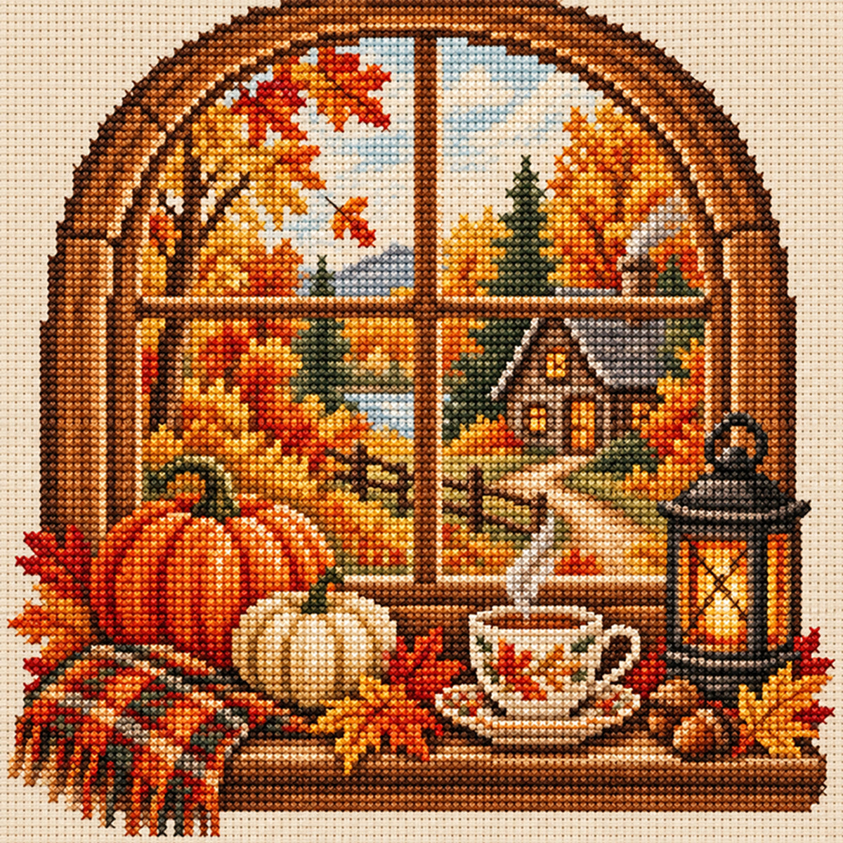 Autumn Window - Full 11CT Stamped Cross Stitch 40x40CM - Huacan