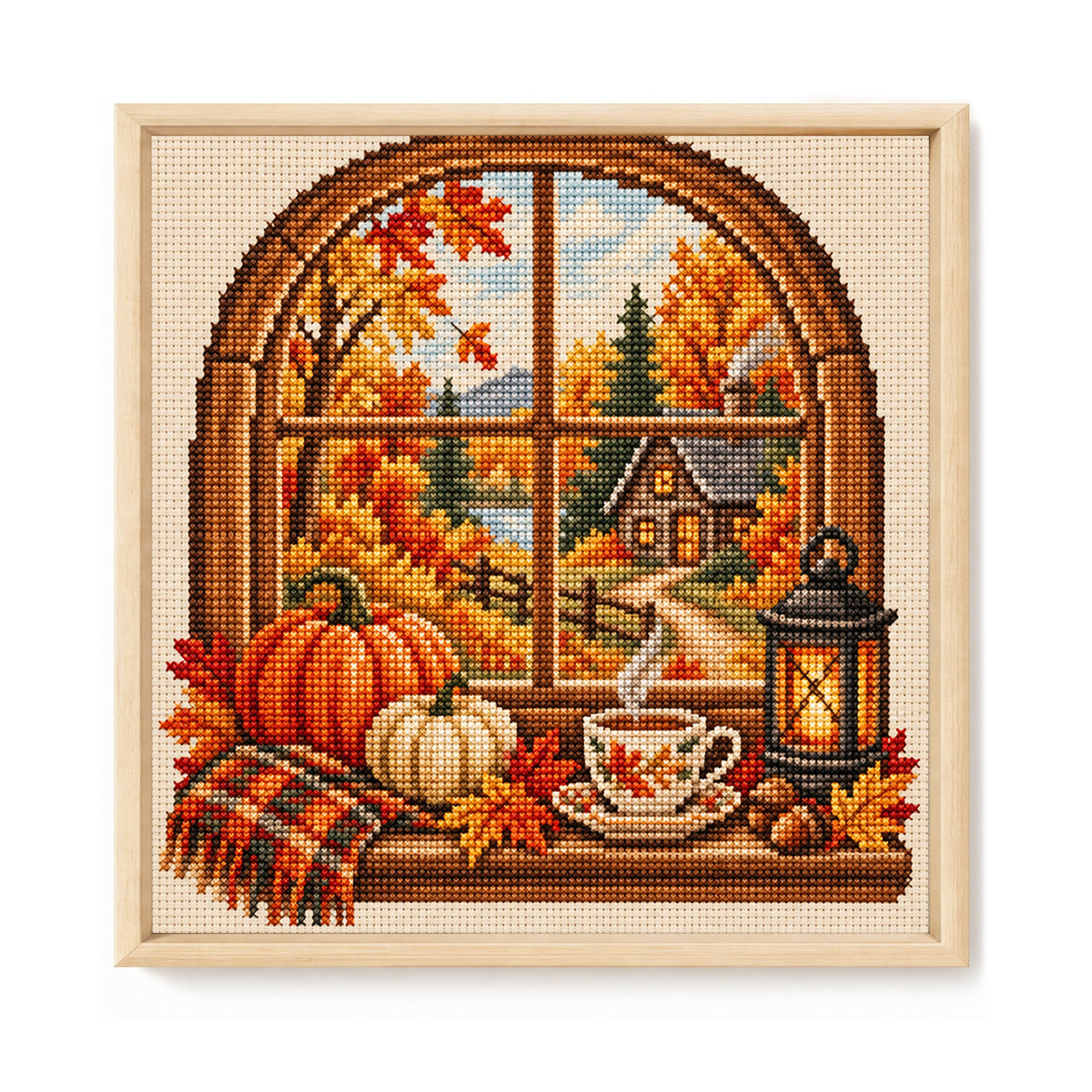 Autumn Window - Full 11CT Stamped Cross Stitch 40x40CM - Huacan