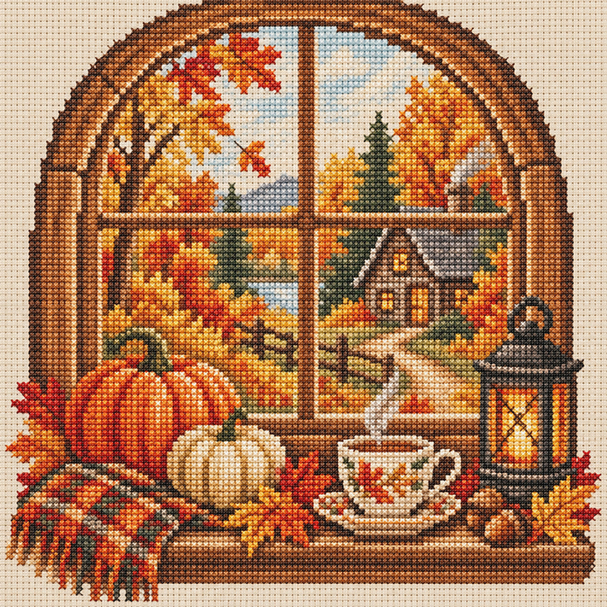 Autumn Window - Full 11CT Stamped Cross Stitch 40x40CM - Huacan