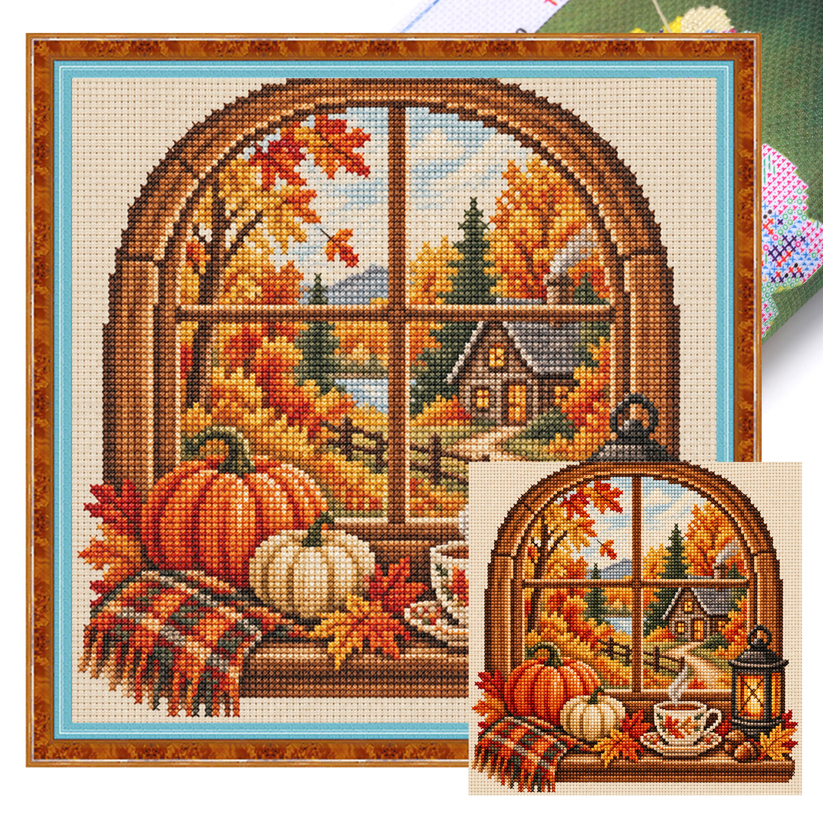 Autumn Window - Full 11CT Stamped Cross Stitch 40x40CM - Huacan