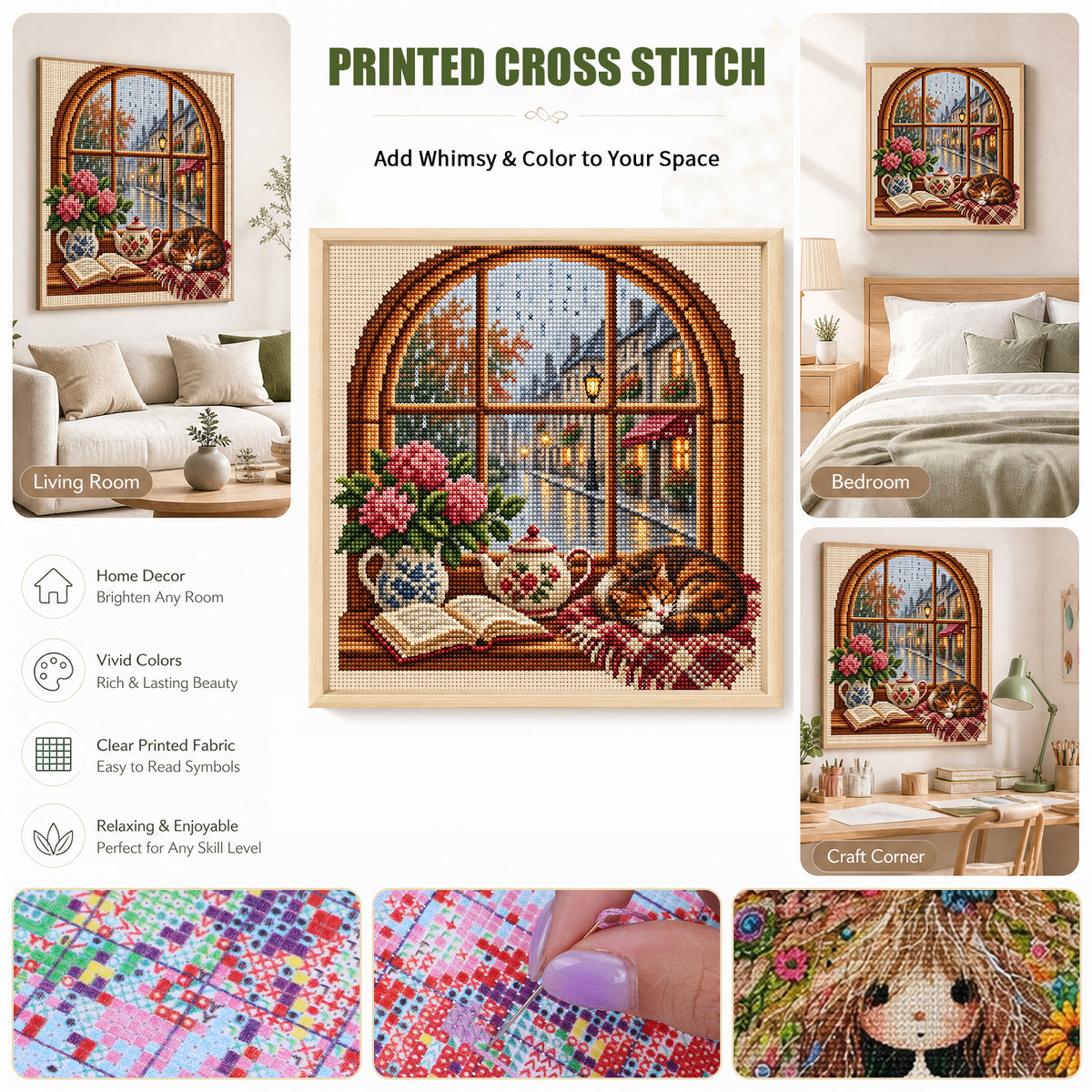 Rainy Window - Full 11CT Stamped Cross Stitch 40x40CM - Huacan
