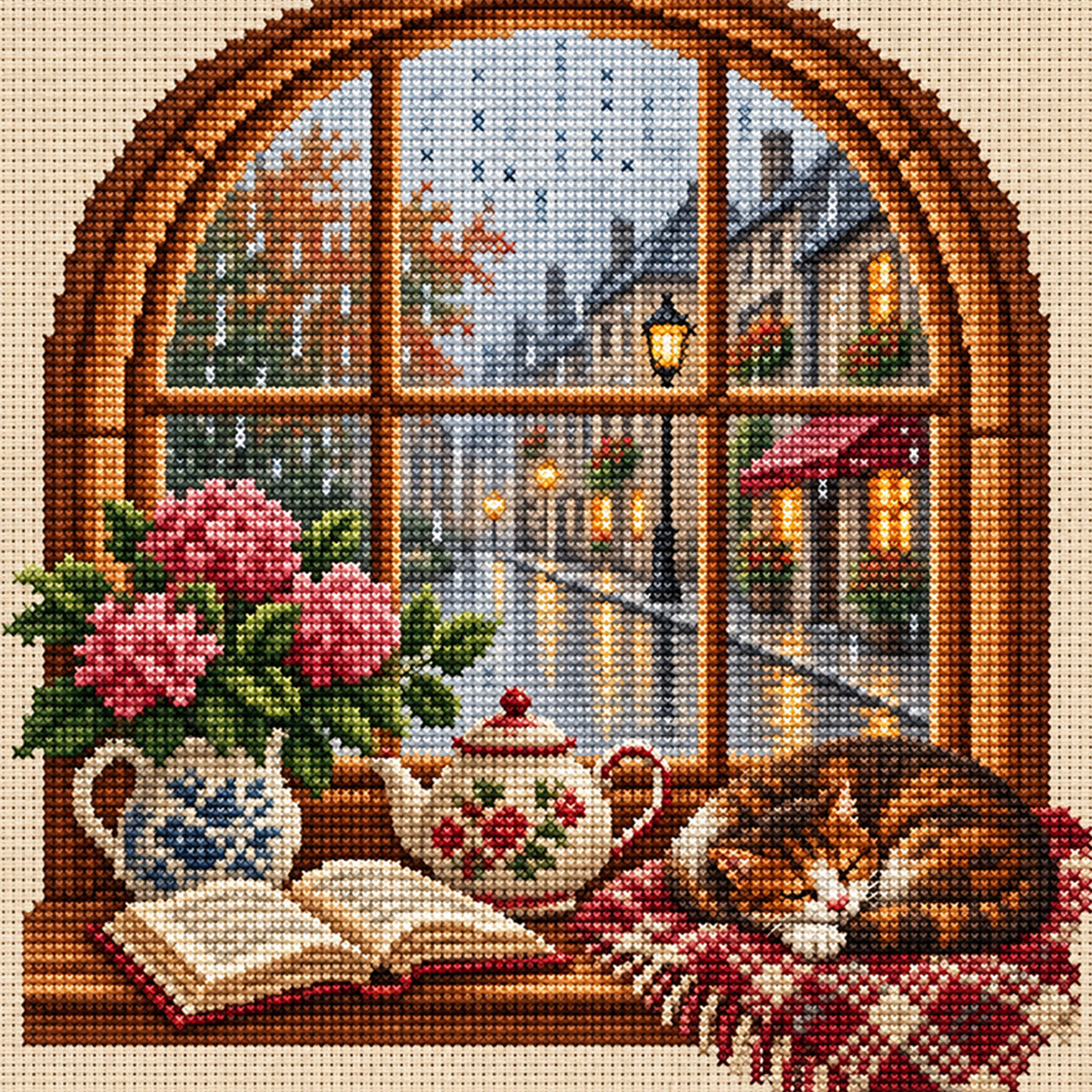Rainy Window - Full 11CT Stamped Cross Stitch 40x40CM - Huacan