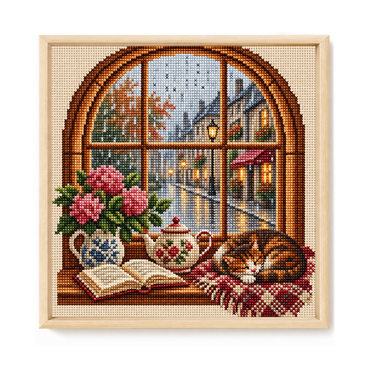 Rainy Window - Full 11CT Stamped Cross Stitch 40x40CM - Huacan