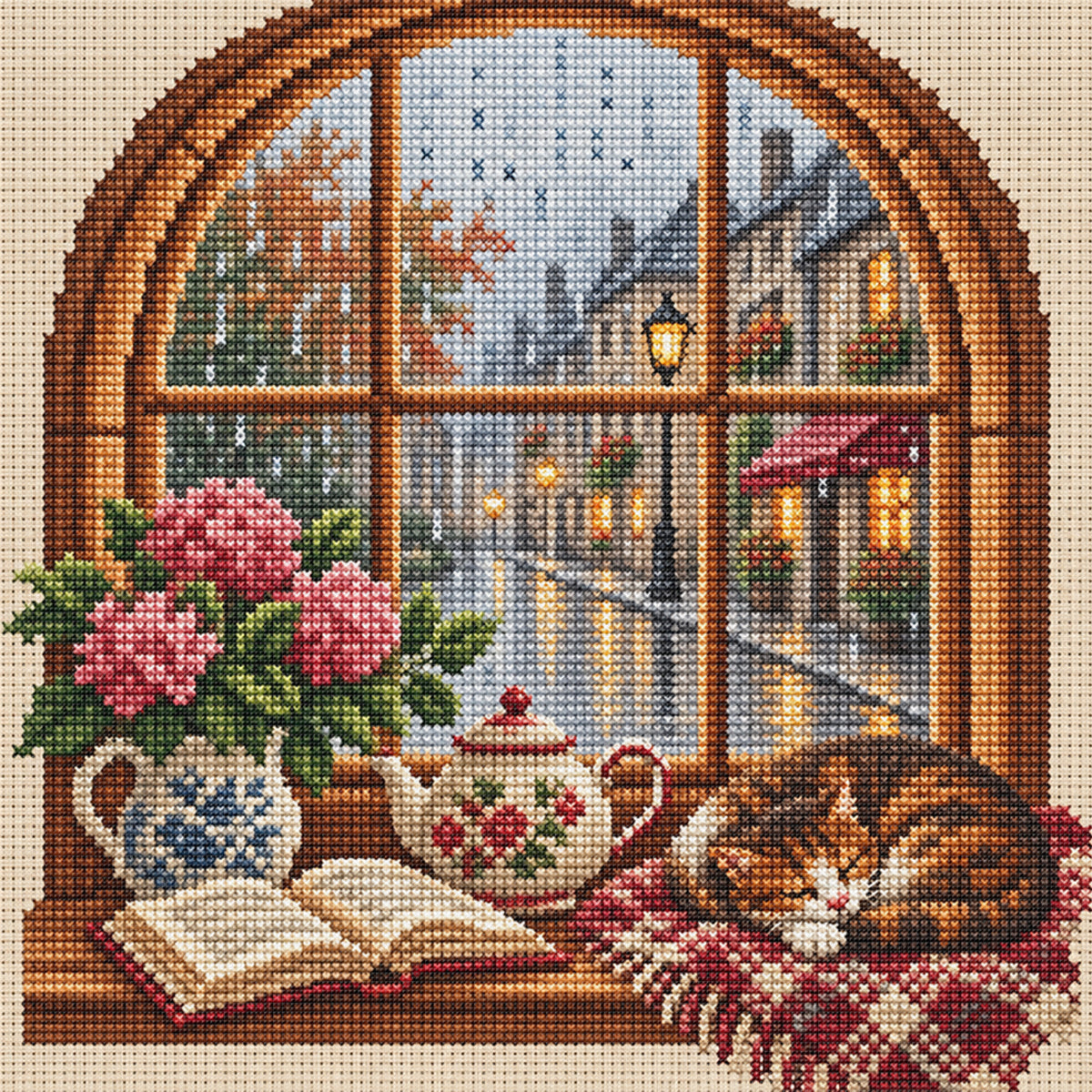 Rainy Window - Full 11CT Stamped Cross Stitch 40x40CM - Huacan