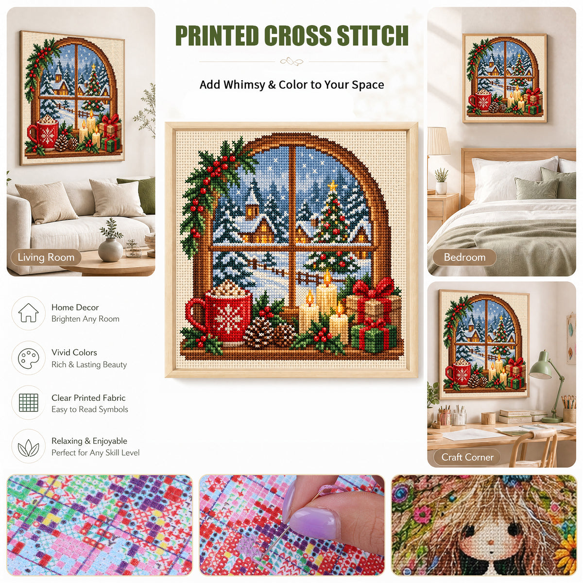 Weihnachtsfenster - Vollständiges 11CT Stempel-Kreuzstich-Set 40x40CM - Huacan