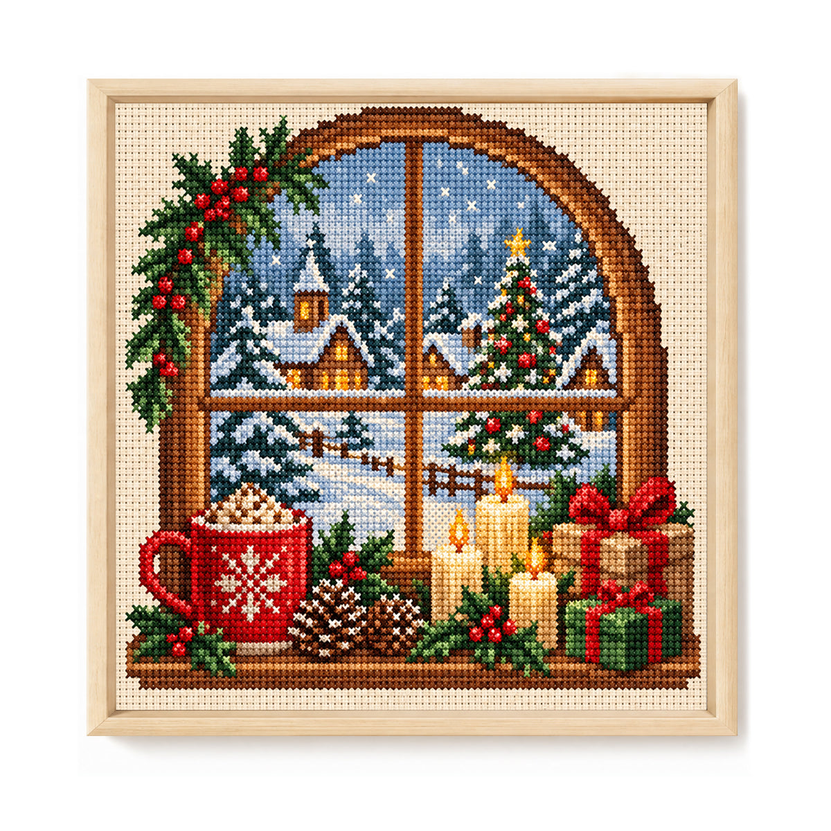 Weihnachtsfenster - Vollständiges 11CT Stempel-Kreuzstich-Set 40x40CM - Huacan