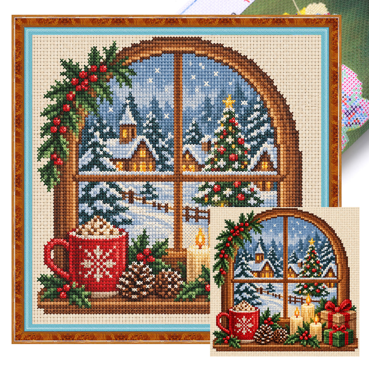 Weihnachtsfenster - Vollständiges 11CT Stempel-Kreuzstich-Set 40x40CM - Huacan