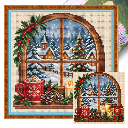 Weihnachtsfenster - Vollständiges 11CT Stempel-Kreuzstich-Set 40x40CM - Huacan