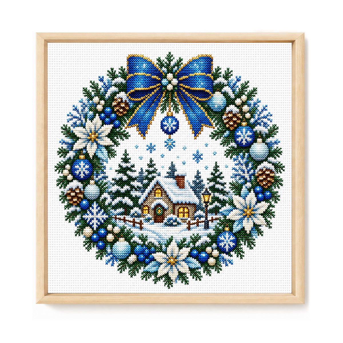 Schneewald-Hütten-Kranz - Vollständiges 14CT gestempeltes Kreuzstich-Set 40x40cm - Huacan