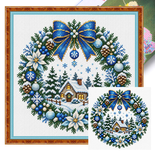 Schneewald-Hütten-Kranz - Vollständiges 14CT gestempeltes Kreuzstich-Set 40x40cm - Huacan