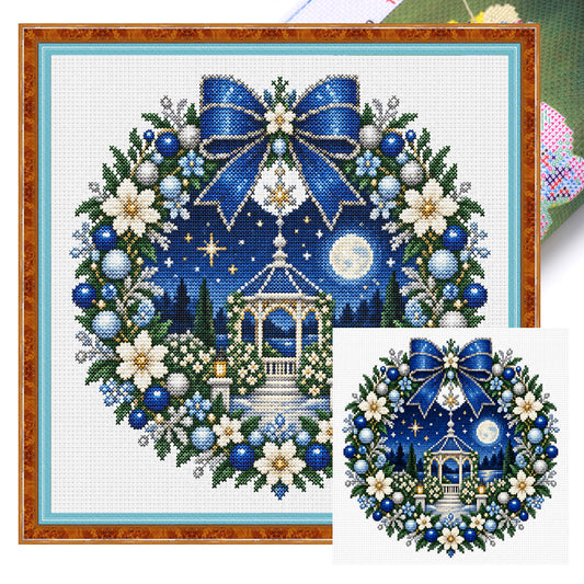 Mondschein-Pavillon-Kranz – Vollständiges 14CT Stempel-Kreuzstichset 40x40CM – Huacan