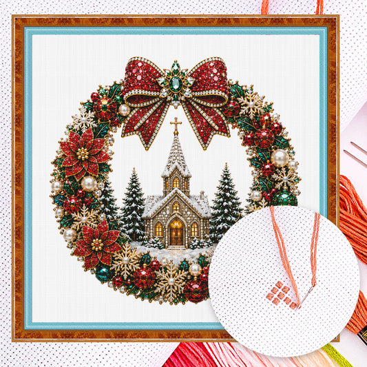 Weihnachtskirche – Vollständiges 14CT gezähltes Kreuzstichset 40x40CM – Huacan