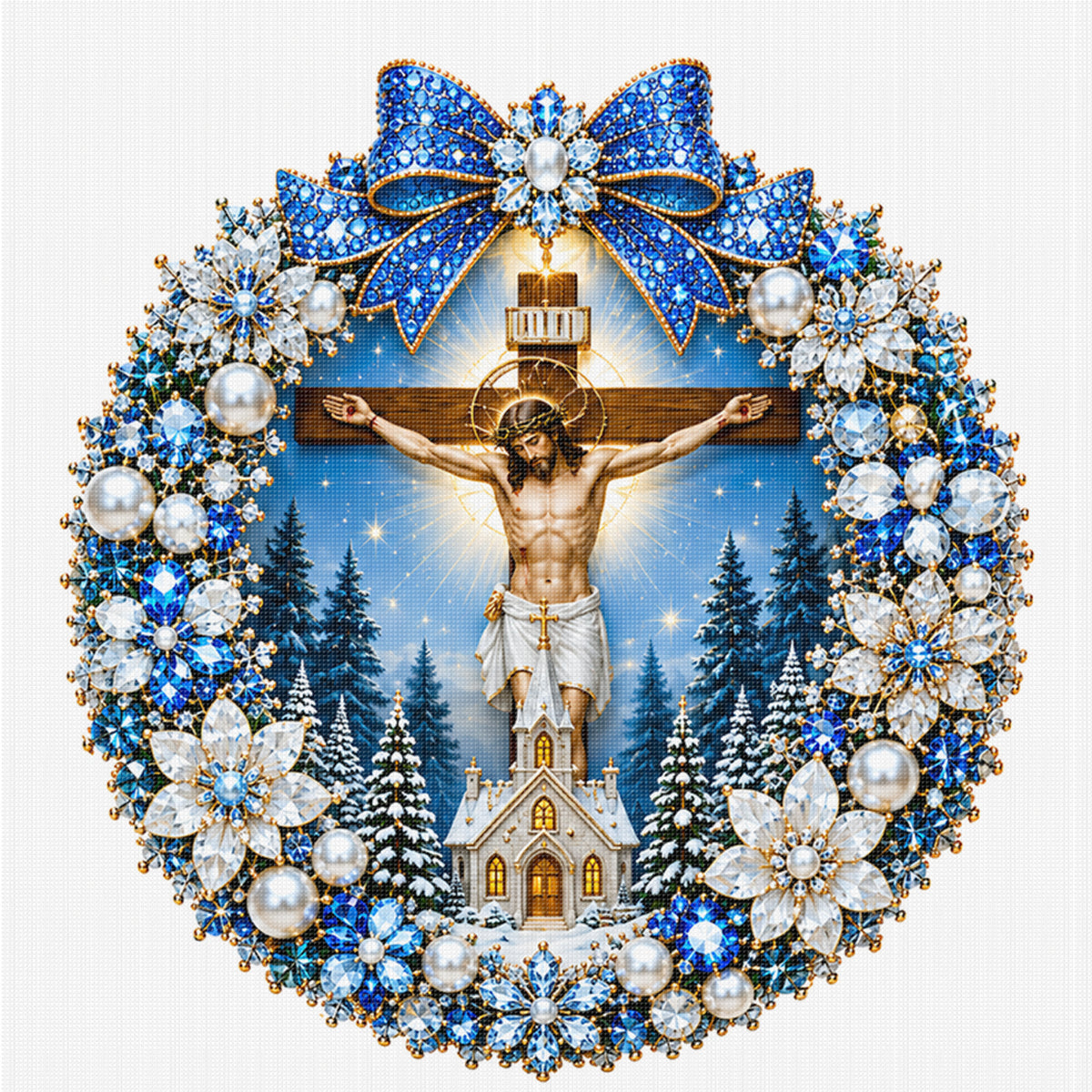 Cross Jesus - Full 14CT Counted Cross Stitch 40x40CM - Huacan