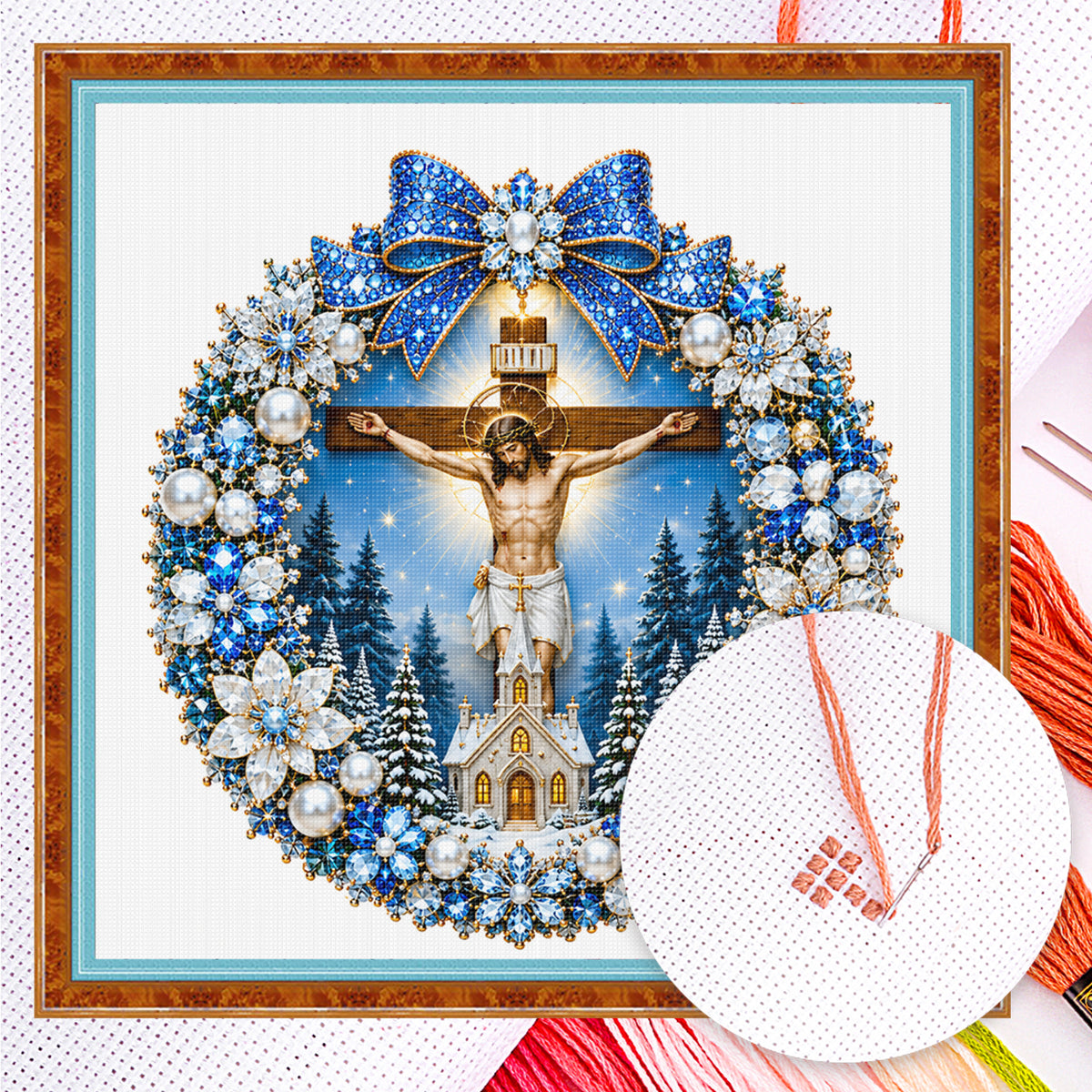 Cross Jesus - Full 14CT Counted Cross Stitch 40x40CM - Huacan