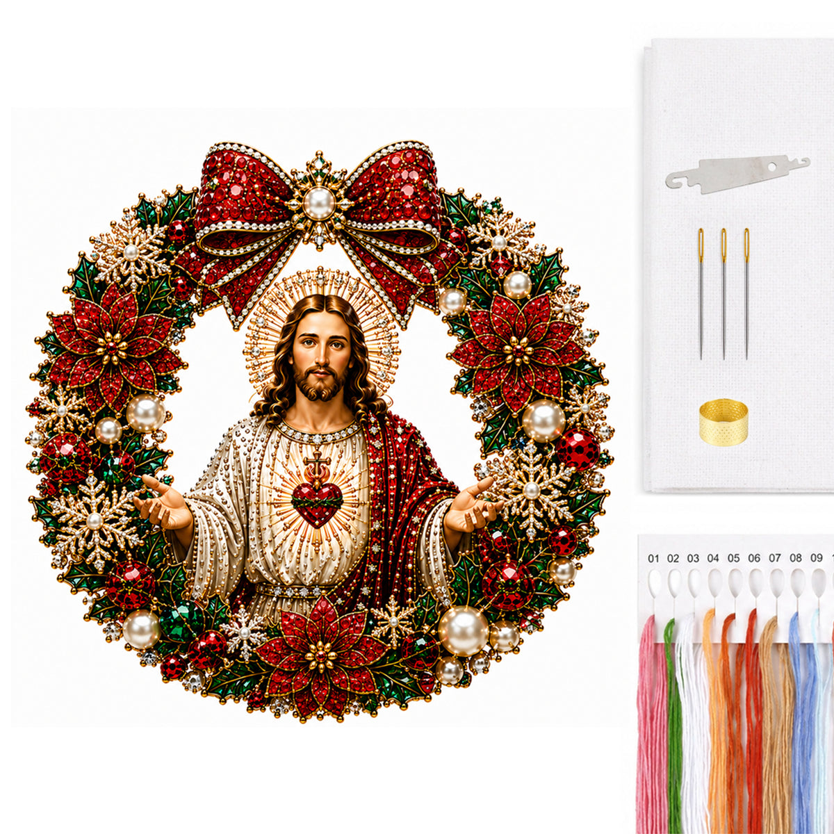 Heiligstes Herz Jesu – Vollständiges 14CT Zählmuster-Stickset 40x40 cm – Huacan