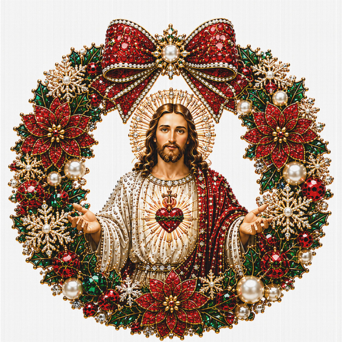 Heiligstes Herz Jesu – Vollständiges 14CT Zählmuster-Stickset 40x40 cm – Huacan
