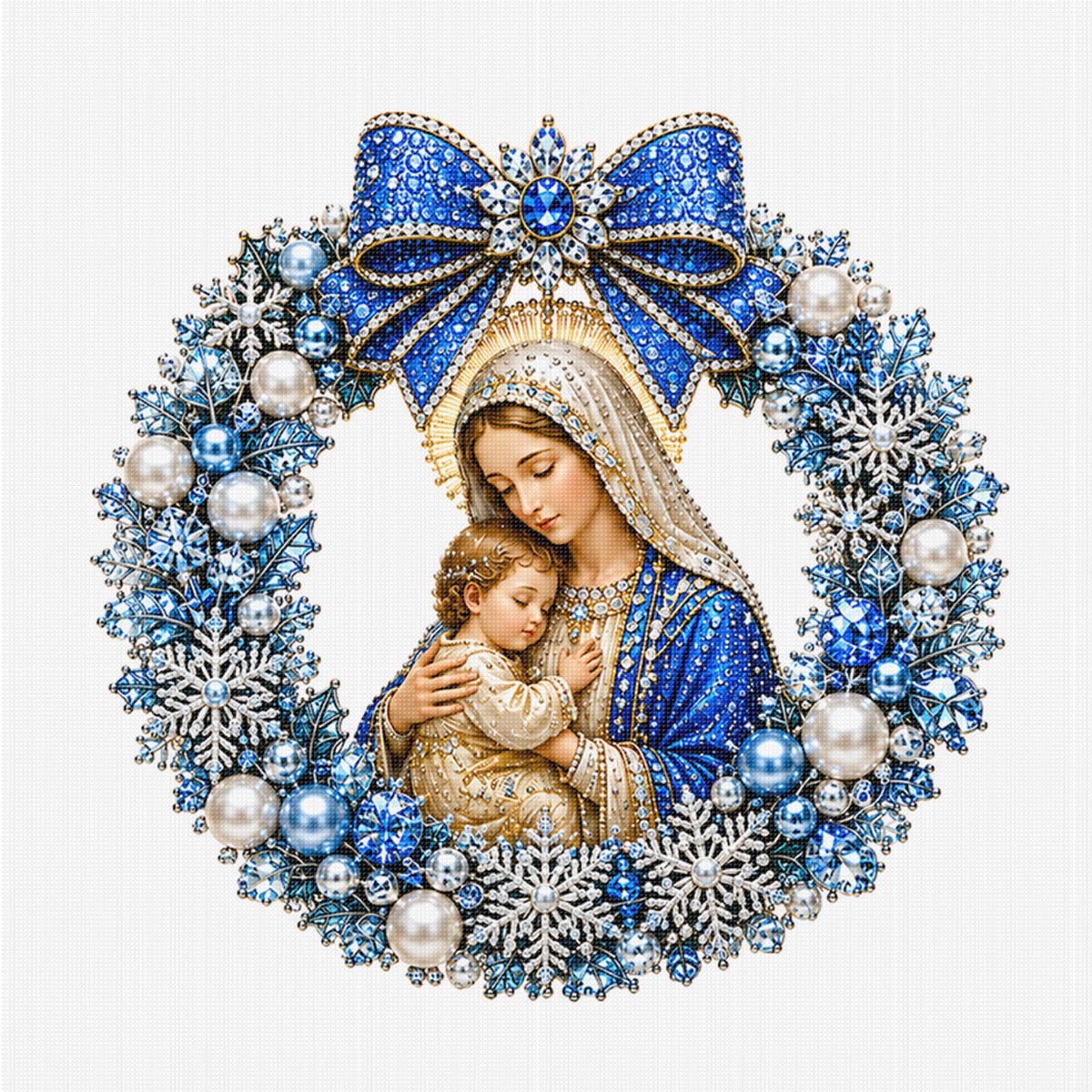 Virgin Mary And Child - Full 14CT Counted Cross Stitch 40x40CM - Huacan