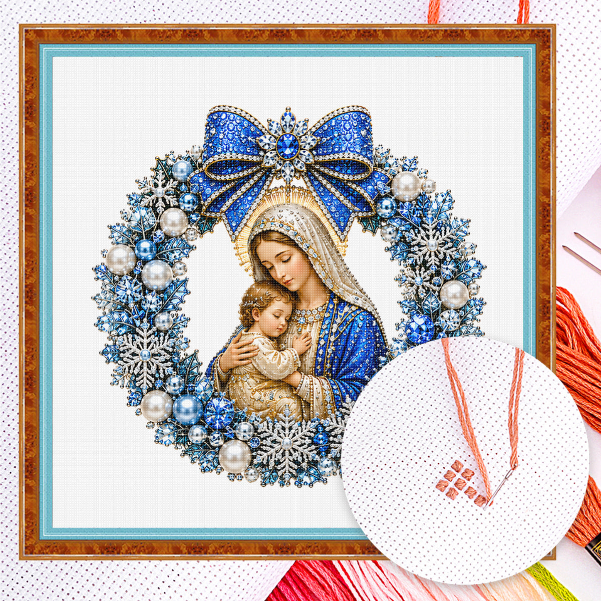 Virgin Mary And Child - Full 14CT Counted Cross Stitch 40x40CM - Huacan