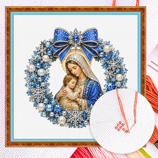 Jungfrau Maria mit Kind - Vollständiges 14CT gezähltes Kreuzstichset 40x40CM - Huacan