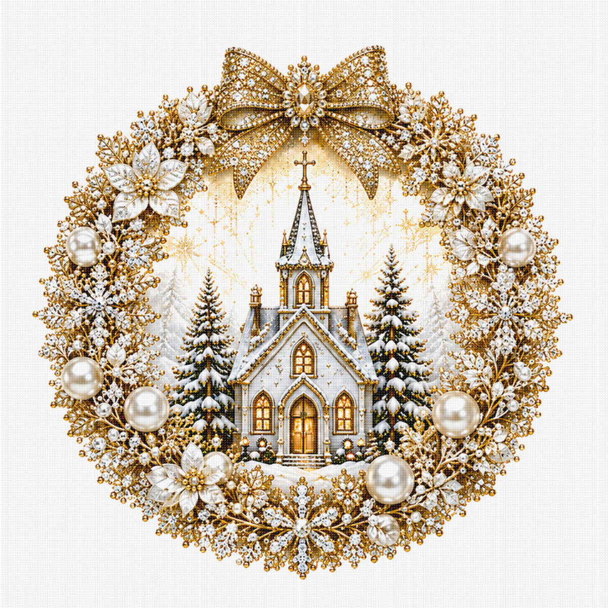 Goldene Kirche - Vollständiges 14CT gezähltes Kreuzstichset 40x40CM - Huacan
