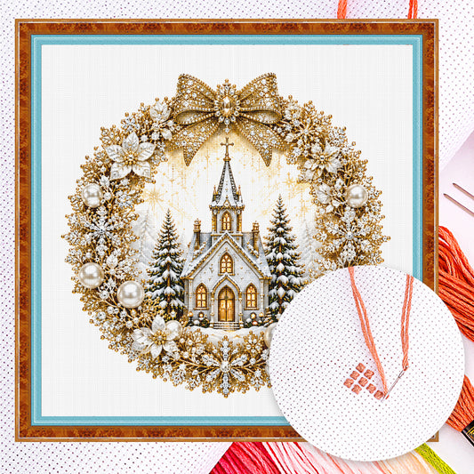 Goldene Kirche - Vollständiges 14CT gezähltes Kreuzstichset 40x40CM - Huacan