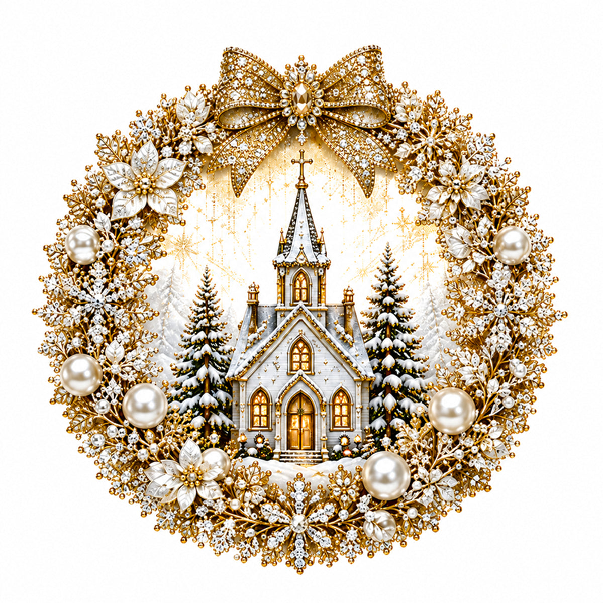 Goldene Kirche - Vollständiges 14CT gezähltes Kreuzstichset 40x40CM - Huacan