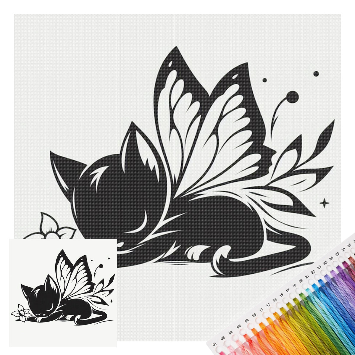 Line Art Black Cat - Full 11CT Stamped Cross Stitch 40x40CM - Huacan