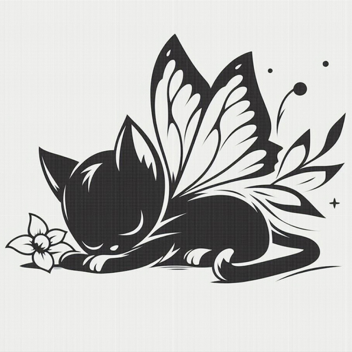 Line Art Black Cat - Full 11CT Stamped Cross Stitch 40x40CM - Huacan