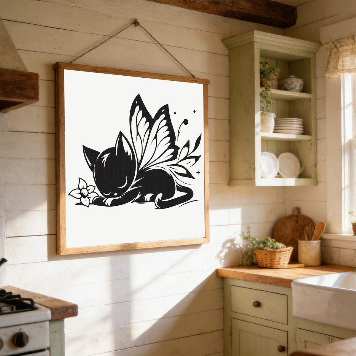 Line Art Black Cat - Full 11CT Stamped Cross Stitch 40x40CM - Huacan