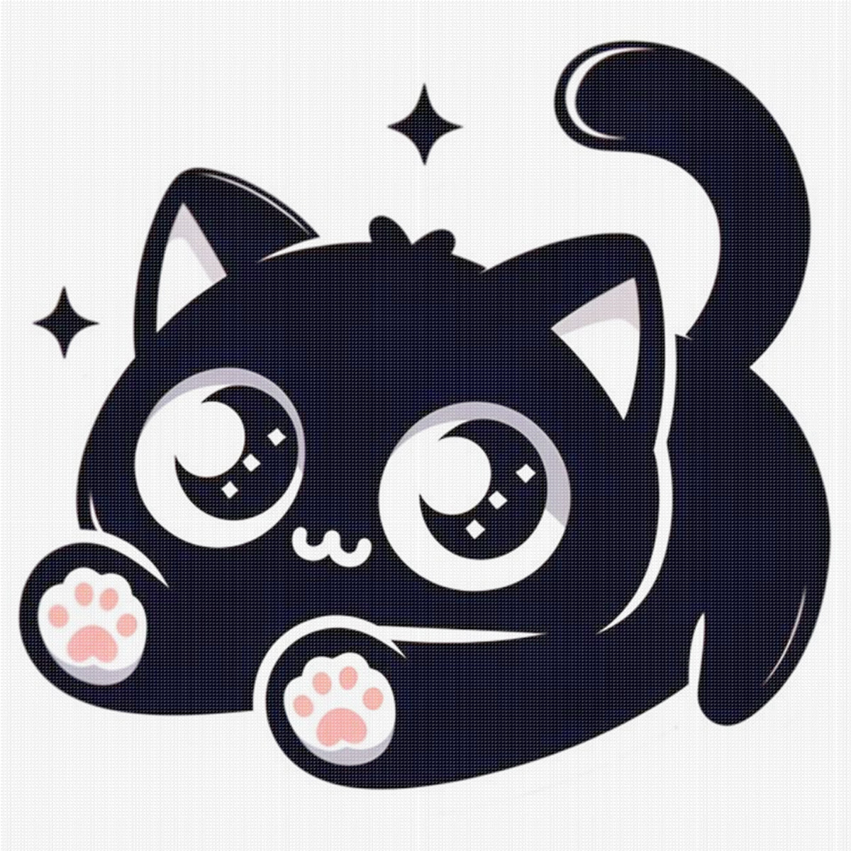 Chubby Sitting Black Cat - Full 11CT Stamped Cross Stitch 40x40CM - Huacan