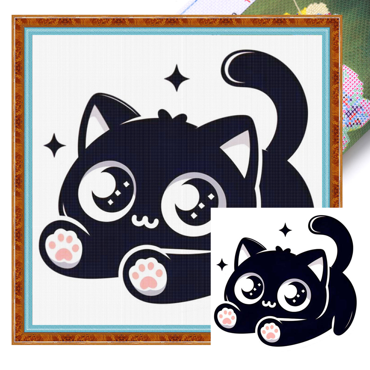 Chubby Sitting Black Cat - Full 11CT Stamped Cross Stitch 40x40CM - Huacan