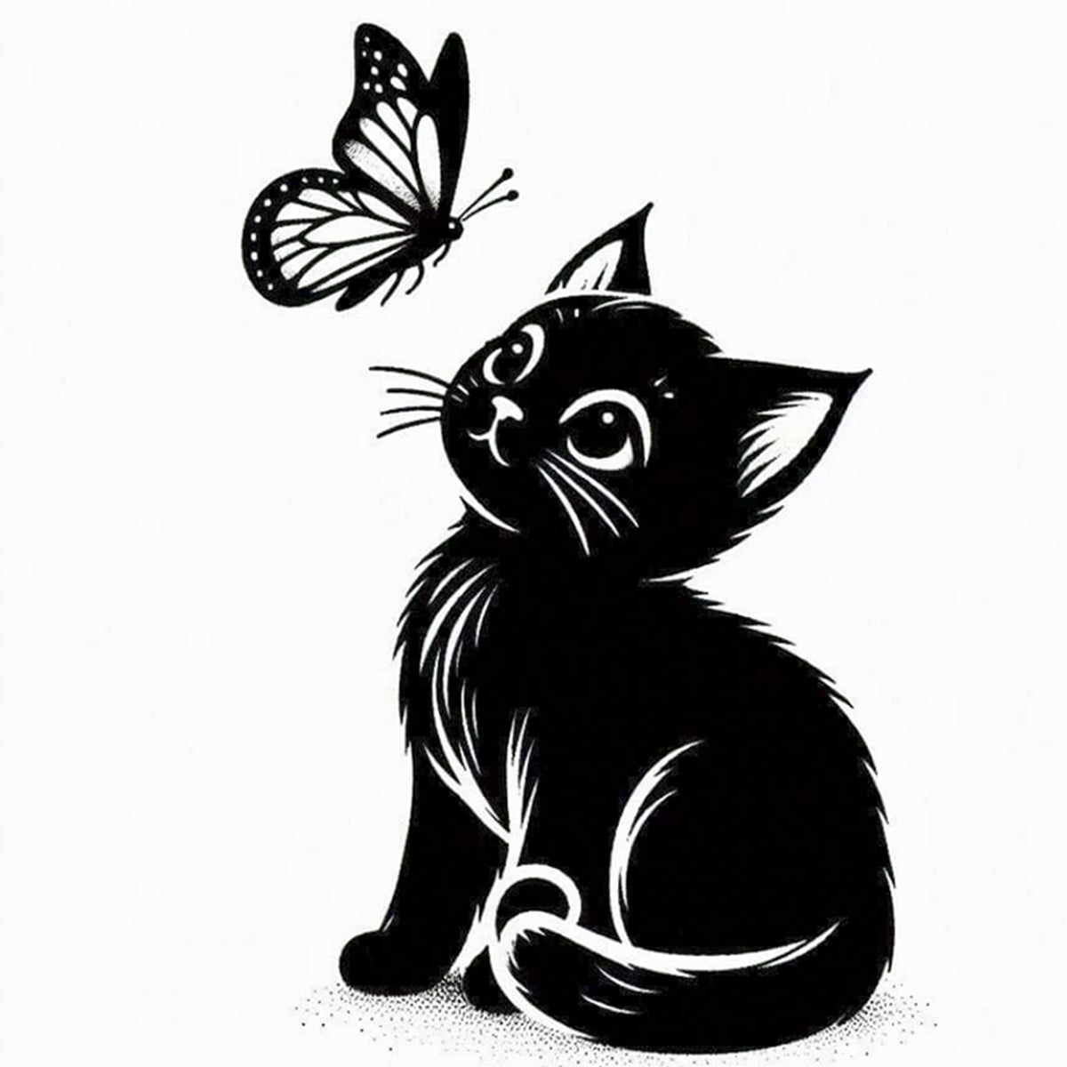 Black Cat Watching Butterfly - Full 11CT Stamped Cross Stitch 40x40CM - Huacan