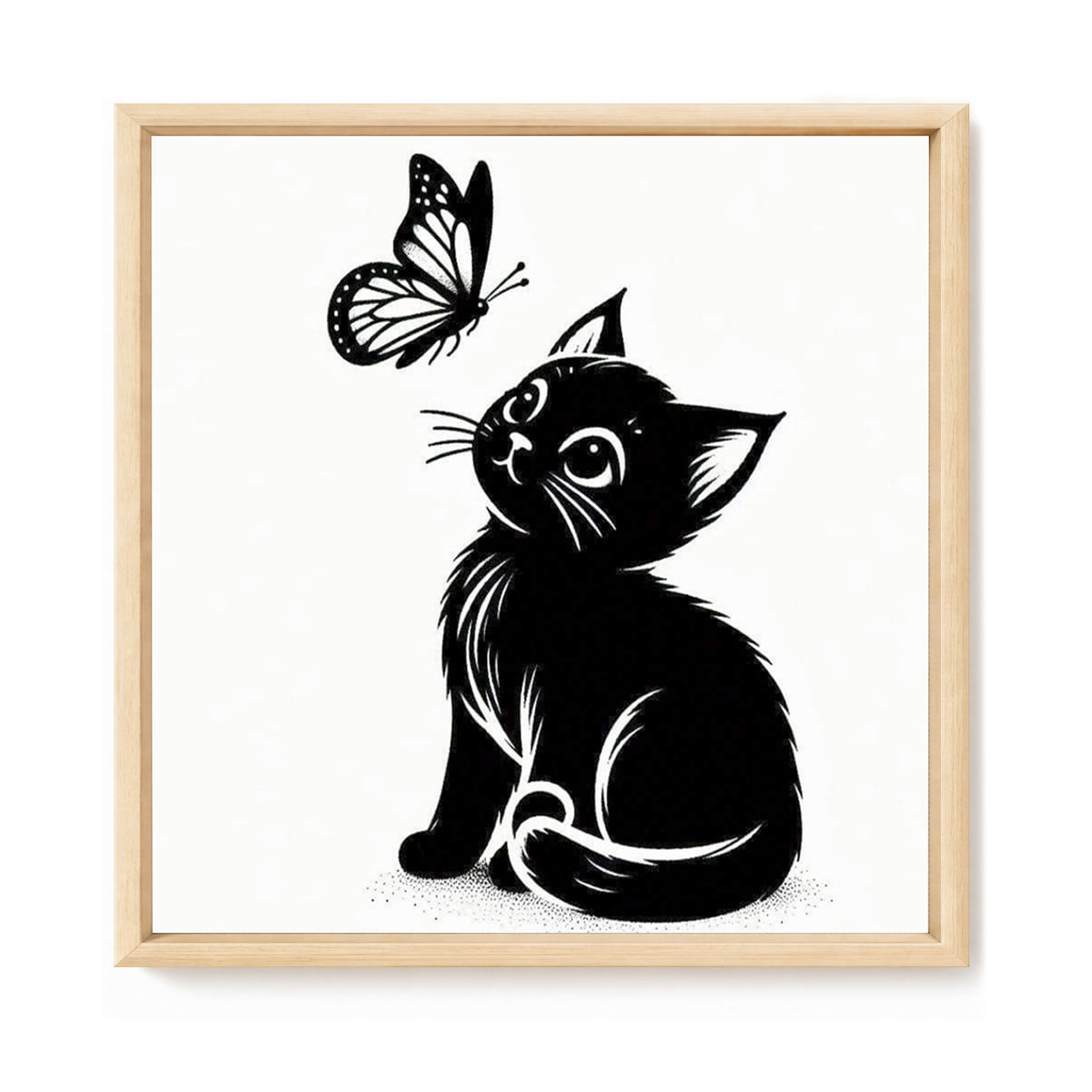 Black Cat Watching Butterfly - Full 11CT Stamped Cross Stitch 40x40CM - Huacan