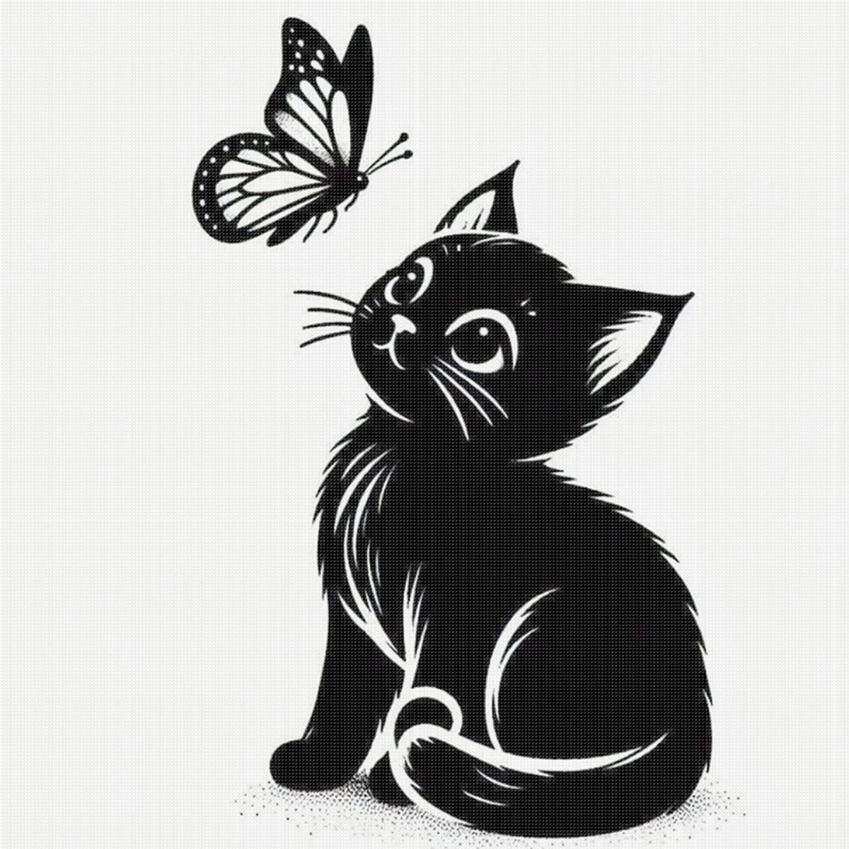 Black Cat Watching Butterfly - Full 11CT Stamped Cross Stitch 40x40CM - Huacan