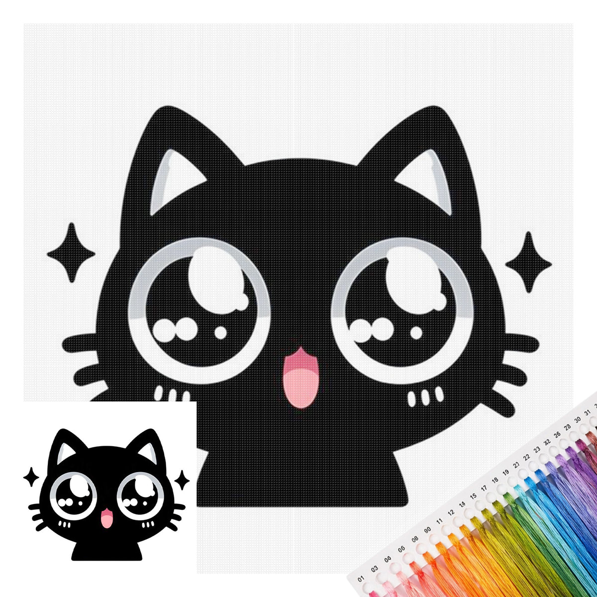 Glitzernde große Augen schwarze Katze - Vollständiges 11CT Stempel-Kreuzstich-Set 40x40CM - Huacan