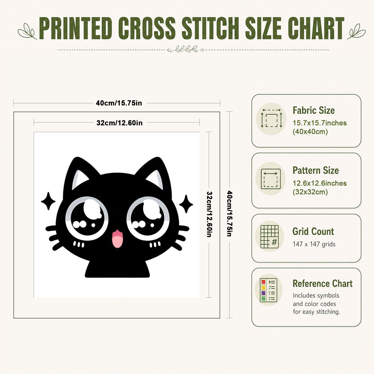 Glitzernde große Augen schwarze Katze - Vollständiges 11CT Stempel-Kreuzstich-Set 40x40CM - Huacan