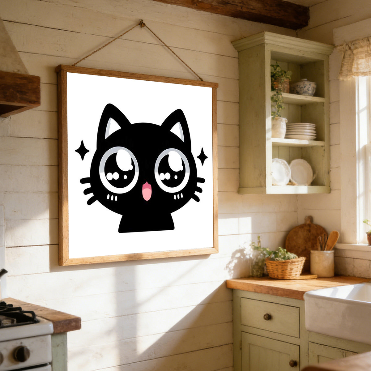 Glitzernde große Augen schwarze Katze - Vollständiges 11CT Stempel-Kreuzstich-Set 40x40CM - Huacan