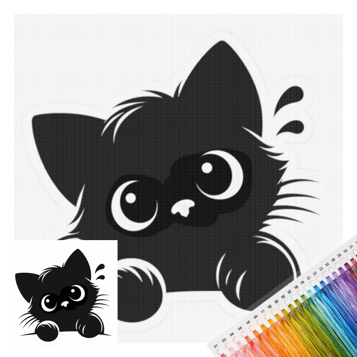 Head Tilt Winking Black Cat - Full 11CT Stamped Cross Stitch 40x40CM - Huacan
