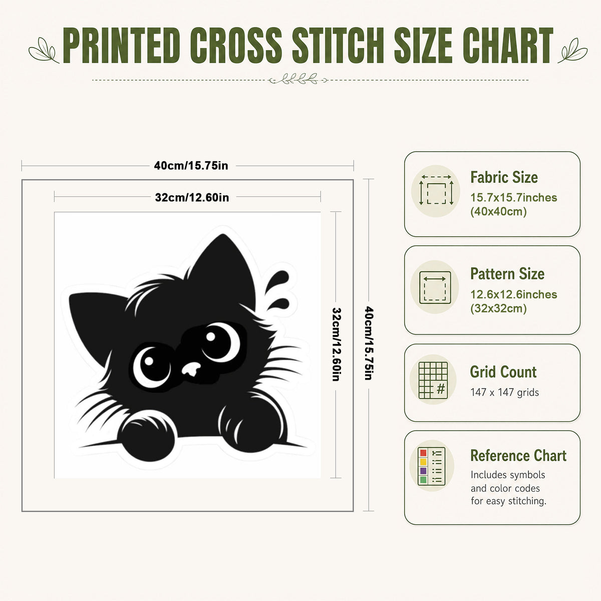 Head Tilt Winking Black Cat - Full 11CT Stamped Cross Stitch 40x40CM - Huacan