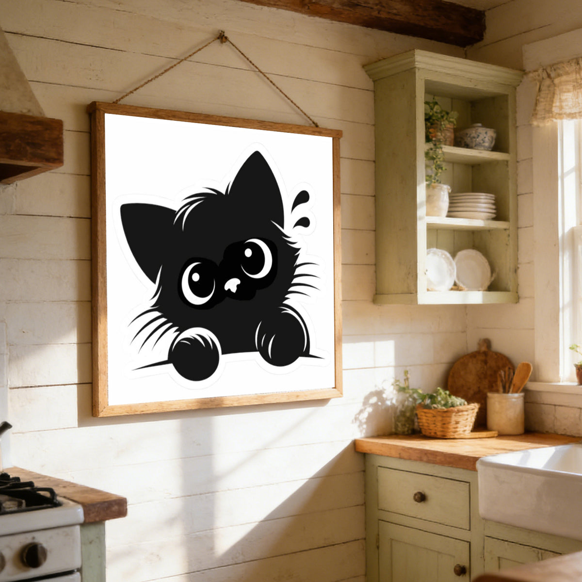 Head Tilt Winking Black Cat - Full 11CT Stamped Cross Stitch 40x40CM - Huacan