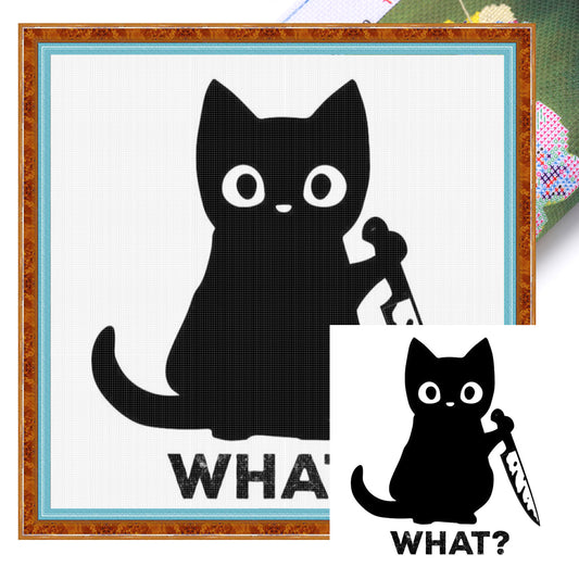 Schild „What?“ halten – Komplettes 11CT Stempel-Kreuzstichset 40x40 cm – Huacan