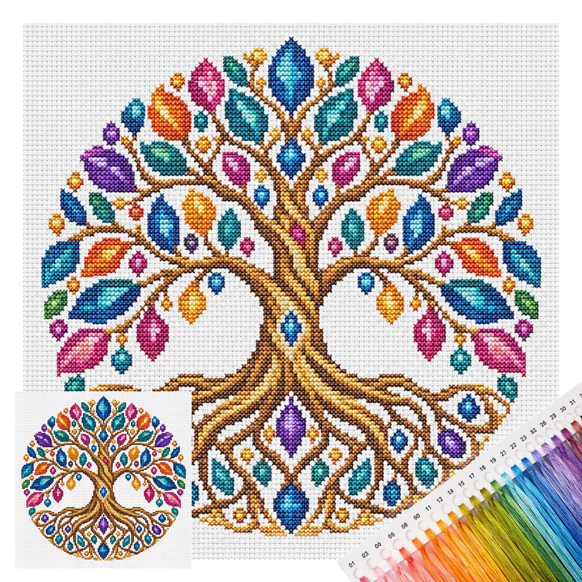 Teal Tree - Full Stamped Cross Stitch 25x25CM - Huacan