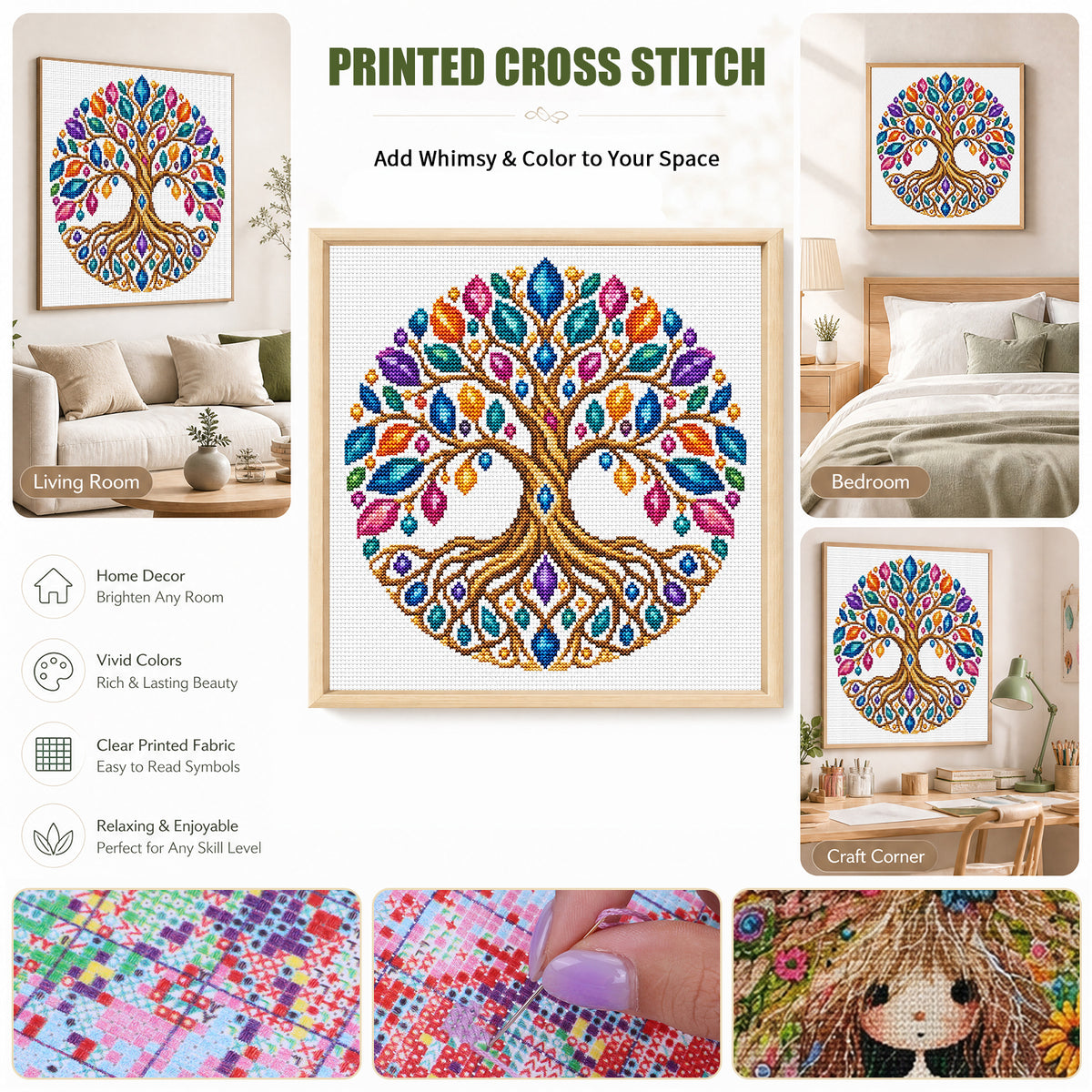 Teal Tree - Full Stamped Cross Stitch 25x25CM - Huacan